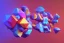 Placeholder: 3D colorful geometric installation, simplistic, studio lighting, C4D, 16k, Behance, Artstation, centered, top down camera, vibrant