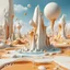 Placeholder: Bright, glittering, 3d, marble-like, surreal objects in a bright environment, desert, noon light, melting cream, Yves Tanguy style