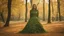 Placeholder: woman in a dress made of leaves, partially grown into a tree in a woodland