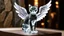 Placeholder: giger escher cat angel sculpture in transparent murano glass in front of stone wall,bokeh like f/0.8, tilt-shift lens 8k, high detail, smooth render, down-light, unreal engine,bokeh like f/0.8, tilt-shift lens 8k, high detail, smooth render, down-light, unreal engine