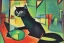 Placeholder: Cubist painting of a cat sitting on a green table