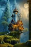 Placeholder: dreamcastle stand on a rock, forest, night, moon, 8k resolution, high-quality, fine-detail, intricate, fantasy art, detailed matte, volumetric lighting, illustration, 3D