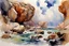 Placeholder: Clouds, rocks, cliffs, rocky land, sci-fi and fantasy, beyond and trascendent, 90's sci-fi movies influence, john singer sargent watercolor paintings