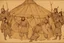 Placeholder: Mongol warriors around Genghis Khan in his yurt 1240s.