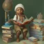 Placeholder: African American baby boy inventor with books by monet