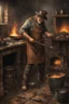 Placeholder: Olden days dirty blacksmith with Leather apron, burning the Bitcoin logo with an branding iron onto the arm of a screaming man, hot oven in background, dirty room, realistic, very detailed, emphasis on the logo