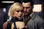 Placeholder: Jason David Frank short dark hair with hugging pretty blonde shorthaired sad girl crying, photo realistic, modern dark fantasy, penthouse