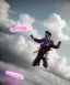 Placeholder: Ultra realistic speed clouds sky scene, wide angle view, strong men falling down with many Childs, circus clothing style, feather color clothing, free jumping flying, many trinkets, hair monster, many jelly beans, balls, color smoke, smile, happy, extreme, wind, clouds sea, 20,000 feet altitude, stratosphere, soft color, highly detailed, unreal engine 5, ray tracing, RTX, lumen lighting, ultra detail, volumetric lighting, 3d, finely drawn, high definition, high resolution.