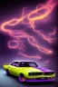 Placeholder: dodge super bee on road at night, hyper realistic, purple flames