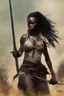 Placeholder: Danai Gurira as "Michonne" movie poster (the walking dead) in the art style of Frank Frazetta