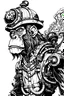 Placeholder: Mechatronic monkey in profile, with visible gears on fire in japanese comic book style, black and white.