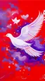 Placeholder: Painterly. Abstract. A white purple in red silk raiments. Anomalous red cloud issuing forth from the heart. Simple yet majestic, American Flag with white dove