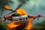 Placeholder: burning helicopter in jungle the jaguar is watching on fire