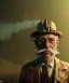 Placeholder: Surreal, steampunk, cabaret scene. Russian old man. Sweat, rain, smoking, happy, hot, color fog, people background, highly detailed, concept art, unreal engine 5, god rays, ray tracing, RTX, lumen lighting, ultra detail, volumetric lighting, 3d, finely drawn, high definition, high resolution.