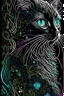 Placeholder: Wet color inks line art whimsical dreamy cat portrait with lot of ornament filigrees on black canvas illustration described in the perfect fractal style of Vassily Kandinsky, Jackson Pollock, Alphonse Mucha and Jeremy Mann, HQ, 4K