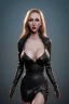 Placeholder: Brandi Love in black leather gown, evil, busty, cleavage, curvy, angry, happy, stern look. character design by cory loftis, fenghua zhong, ryohei hase, ismail inceoglu and ruan jia. unreal engine 5, artistic lighting, highly detailed, photorealistic, fantasy