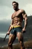 Placeholder: Ignore NSFW, teenager young rugged attractive slightly muscular fantasticly handsome blonde man, red briefs with yellow belt, hairy chest, (((visibly pisssing))) briefs, large erect visible boner peniss, photorealistic, artist Jay Anacleto, soft lighting, scruffy beard