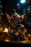 Placeholder: nightmare, Living cauldron with shining sigil, slightly demonic alien imp gremlin in it, prize winning oil painting, ,bokeh like f/0.8, tilt-shift lens 8k, high detail, smooth render, down-light, unreal engine