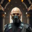 Placeholder: bald male corellian jedi wearing gunmetal grey and black old republic armored flightsuit and breath mask with gold and metallic red trim inside the jedi temple, centered head and shoulders portrait, hyperdetailed, dynamic lighting, hyperdetailed background, 8k resolution, volumetric lighting, light skin, fully symmetric details