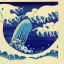 Placeholder: An astronaut floating in space surrounded by a halo of glowing jellyfish, done in the style of Hokusai's The Great Wave off Kanagawa