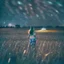 Placeholder: photo of a young woman in field at night with lots of stars, looking at a UFO