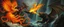 Placeholder: phoenix octopus bird witch god bear dragon waterfall looks beyond really powerful slapping a bird in the face with fire, fantasy illustration, in the style of Rembrandt
