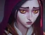 Placeholder: A white hooded robe covered a brown woman with a sleepy look in her eyes and a smile on her face, she has red dreadlocks and above her head is a golden halo. Behind her, were two black demon hands with long fingers are grabbing her shoulders very tight