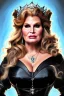 Placeholder: painting of jennifer coolidge as evil queen in black leather, feminie, angry, stern look on her face, volouptous, busty, cleavage, emperious, mature, highly detailed, digital painting, artstation, concept art, smooth, sharp focus, illustration, art by gaston bussiere and alphonse mucha