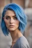 Placeholder: Blue hair, brown eye, woman, attractive, athletic build