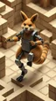 Placeholder: full figure Gordon Ramsey as a furry kangaroo jump robot in high walled isometric labyrinth