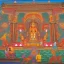 Placeholder: spiritual consciousness of Indian temple architecture in Tibetian painting style surrounded by mystical creatures performing water ritual