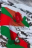 Placeholder: a hungarian flag (red-white-green) on the summit of mount everest by Jean Baptiste Monge in sunshine