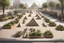 Placeholder: public area with 3 pyramids, modern street seating , planters, bazaars.