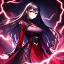 Placeholder: girl, masterpiece, best quality, volumetric lighting, detailed outfit, perfect eyes, black long hair, vibrant red eyes, girl, lightning magic, angry, smile