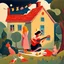 Placeholder: a painting of a house with a woman playing a guitar, a storybook illustration by Endre Bálint, behance contest winner, magic realism, storybook illustration, whimsical, detailed painting