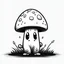 Placeholder: mushroom, black and white, cartoon, drawing, cute, creature, simple