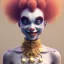 Placeholder: Ultra detailed very beautiful smileing cute clown girl,beautiful real skin, red nose, shallow of dept 3d, symmetrical, ultra detailed curl hair, soft lighting, ultra detailed face, concept art, circus,party, digital painting, octane render, art by artstation