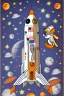 Placeholder: white and orange dog flies to the moon top of the a rocket