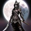 Placeholder: lady warrior top with blade under the Moon