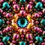 Placeholder: 3d Kaleidoscope recursive made of a metallic random color pearl spheres,hexagon diamonds, turning many times likr Spirograph drawing Kaleidoscope Ruler Set creation
