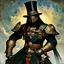 Placeholder: 90's fantasy tcg art of a top hat man with a metal mask