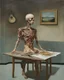 Placeholder: human body, universe-like table,complex surgical instruments mixed with human body-like musical instruments,minimalism,Painting By Adrian Ghenie, Rene Magritte, Salvador Dali, Lucian Freud