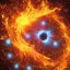 Placeholder: Fire electrons moving in a circular path around fire protons and ice neutrons, complete and detailed components, full HD, 8K, 16K