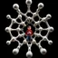 Placeholder: a 3d structure fractal based on tiangles with small spheres at joints ,with a 8 years old boy standing in center