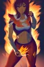 Placeholder: fighter girl with fire in her fist ready to fight tight sport shirt and leggins