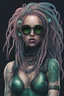 Placeholder: entire body mermaid cyberpunk some fish scales on face rose hair dreadlock sunglasses