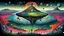 Placeholder: one alone human stands on fade colors floating island over normal neurotipical lifes on landscape with many little humans. this island with deep dark colors. dreamlike inner world with neurodivergens soul and mind,, Whimsical strange style of Chagall, of Quentin Blake, and Yoshitaka Amano of Anton Semenov. weird absurd beauty nightmare, in background neuronic network, Whimsical surreal vibe, cinematic