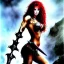 Placeholder: Epic full body portrait of busty atletic young beautiful Red Sonja Luis Royo styles