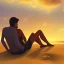 Placeholder: 2 lovers watching the sunset sitting in the sand on a sand island