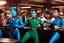 Placeholder: [Star Trek, drinking] a few engineers in swimwear uniforms doing iconic advertisement for Saurian Brandy, Romulan Ale, Andorian ale and Bloodwine at the bar of the starship
